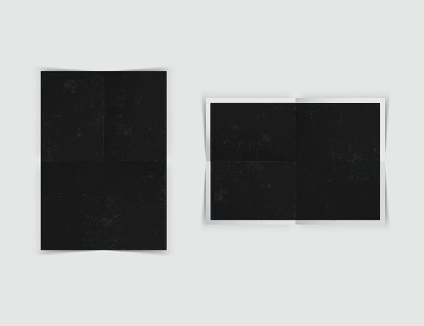 逼真的空白折叠纸海报模型，带阴影，独立于背景。设计皱褶的宣传单模板，用于展示艺术作品、图片、广告、横幅和展览。矢量插图。图片下载