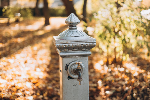 在公共公园饮水。街道上的水龙头。高质量照片图片下载