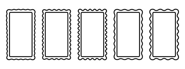 一组带有波浪边框的矩形框架。适用于镜子、照片或带有波浪边缘的图片的插图。空白框、标签或标记。矢量图形插图。图片下载