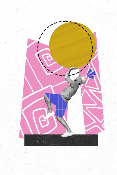 快乐男士手持巨大的金黄色硬币，象征成功、收入、薪水、储蓄和利润的垂直照片拼贴，背景为涂鸦风格。图片下载