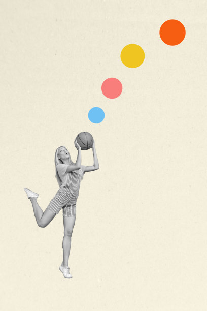 垂直照片拼贴，年轻女孩在篮球比赛中投球，挑战得分，锻炼爱好，白色背景图片下载