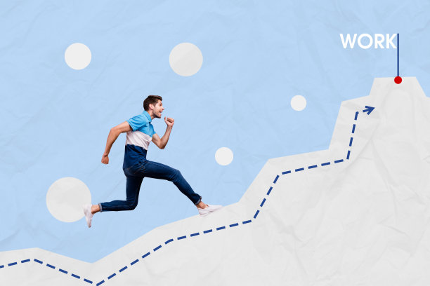 趋势艺术作品合成素描图像，3D照片拼贴，年轻运动男孩在向上升的箭头下奔跑，获得工作机会。图片下载