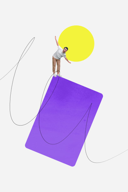 户外悬浮在巨大方形几何元素上的有趣多手平衡的3D照片拼贴艺术草图图片下载