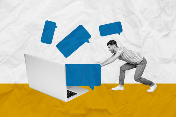 愤怒商人的拼贴照片，推送通知，MacBook设备，多任务压力工作负载，孤立在涂鸦背景上图片下载