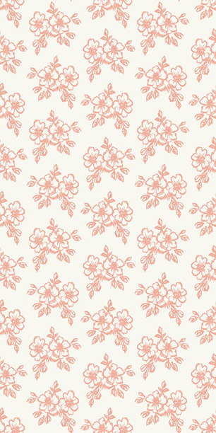 优雅的复古风格无缝图案，展现柔和珊瑚色的精致手绘花束，配以叶子和花朵，背景为奶油色。适合社交媒体的垂直复活节视频素材。图片下载