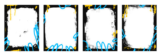 复古风格的垂直海报。喷涂艺术背景框架集。带有喷枪线条的边框涂鸦模板。用于照片的墨水涂鸦装饰。复古纹理横幅集叠加的矢量抽象插图。图片下载