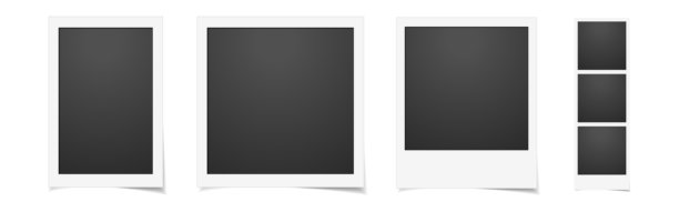 照片卡框模板。透明背景上的纸质相框中的矢量照片。带有切角的复古相册。图片下载