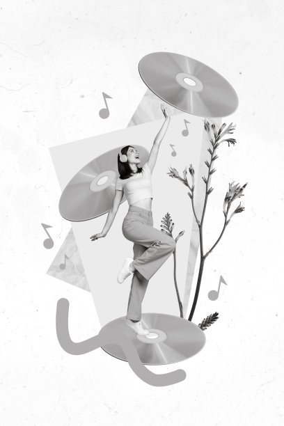 快乐疯狂女孩在绘画背景下享受闲暇时光的创意3D拼贴艺术海报图片图片下载