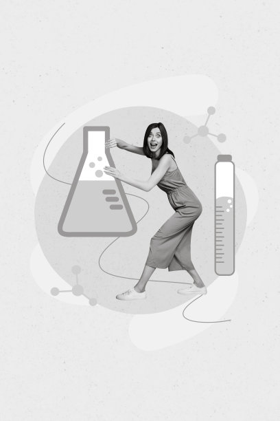 极简风格的照片拼贴艺术作品，描绘了一位兴奋的时尚女性正在进行血液检测，背景为独立的绘画。图片下载