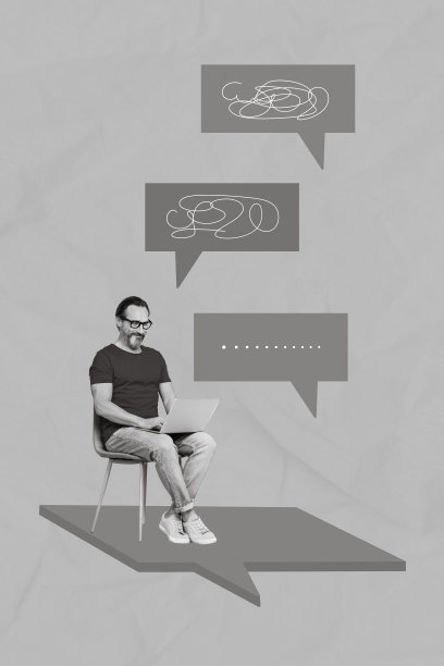 努力工作的男人在绘画背景下发短信与同事聊天的创意3D拼贴艺术海报图片图片下载