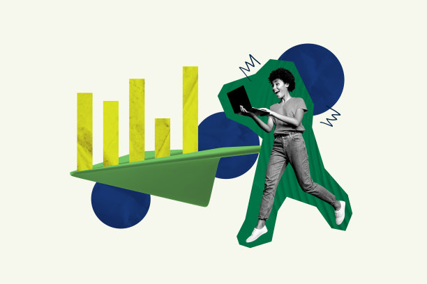 3D照片拼贴的草图模板设计，展示年轻女士手持智能手机，纸飞机象征招聘职业。图片下载