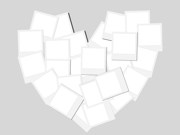 灰色背景上的心形空白宝丽来照片图片下载