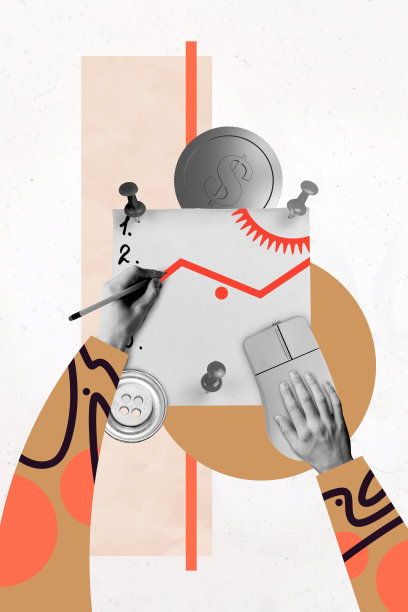 复合素描设计艺术作品，3D照片拼贴，手握鼠标笔撰写文档，图形收入财富经济银行美元图片下载