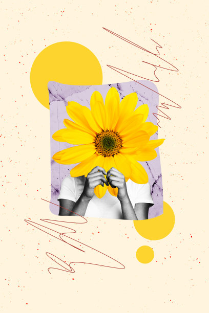 海报照片，垂直拼贴，匿名女孩的头部被菊花盛开的自然春季面具覆盖，美容院疗法。图片下载