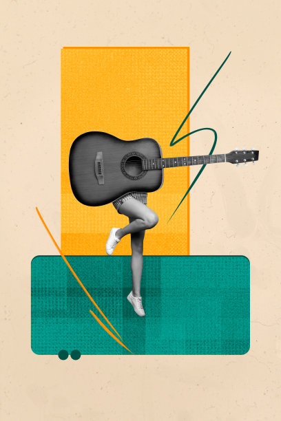 趋势艺术作品复合3D照片拼贴设计，吉他主体，女性腿部，音乐舞蹈娱乐派对，夜晚无忧无虑的俱乐部氛围图片下载