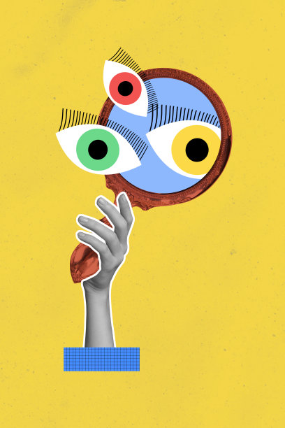 趋势模板草图设计 3D 照片拼贴，匿名手握装饰美丽镜子，眼睛和睫毛出现，心理健康图片下载