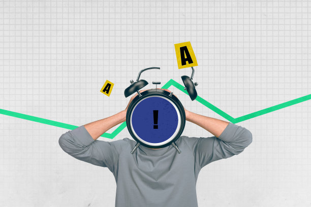 年轻的隐秘男子的3D照片拼贴艺术草图，头部缺失，时钟计时器代替铃声，早晨头痛。图片下载