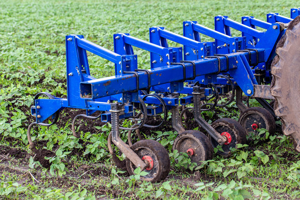 在巴拉那州拉帕的一个农业定居点，家庭经营的农场上有机豆类的生产。在照片中，一台机器正在控制作物中的杂草生长。图片下载