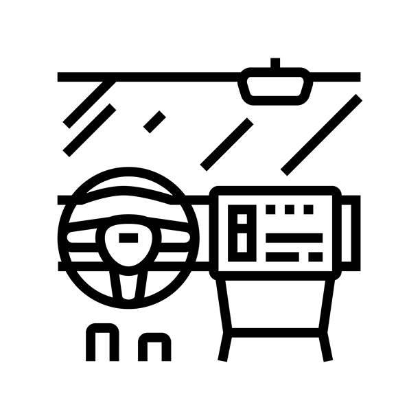 带屏幕显示的汽车娱乐系统线条图标插图图片下载