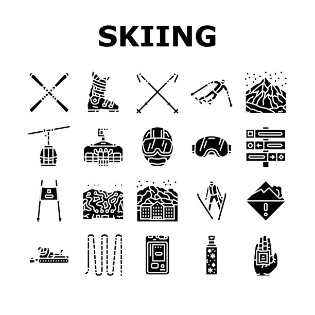 阿尔卑斯滑雪雪地回转图标集矢量图图片下载