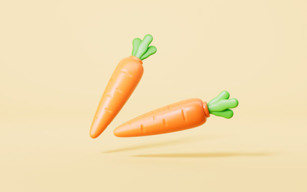 黄色背景下的3D渲染卡通胡萝卜图片下载