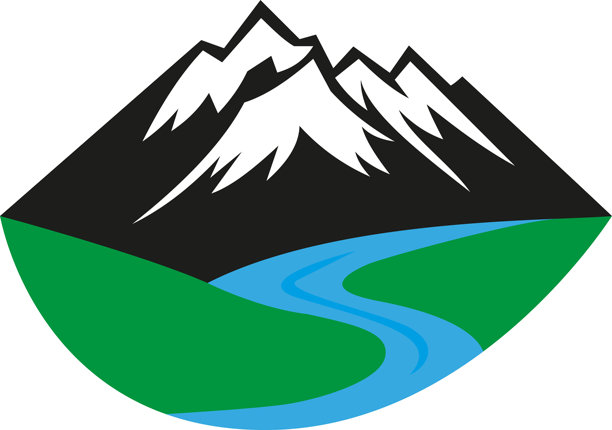 雪山、绿色山丘和流淌河流的山地风景，象征着自然、冒险和户外探险图片下载