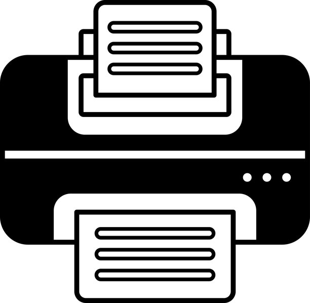 一张黑白照片，展示了一台打印机和一叠纸张。图片下载