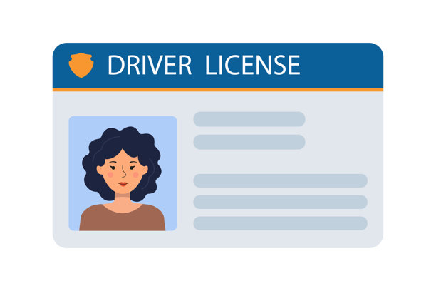 带有女性照片的汽车驾驶员身份证。车辆驾驶员身份证明。印章、条形码、塑料身份证。平面风格的矢量插图。图片下载