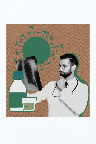 医疗咨询病毒医院医生治疗年轻人手持肺部X光片的照片拼贴趋势草图模板艺术作品图片下载
