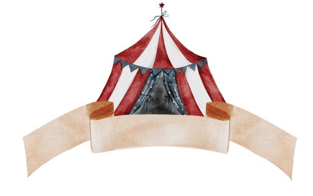 水彩画的马戏团帐篷，带有写作标志。手绘可爱的场景，呈现复古风格。孤立在白色背景上的复古剪贴画。非常适合海报、卡片和教育婴儿卡片。图片下载