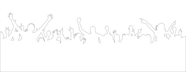 欢快的人群轮廓，快乐的年轻人聚会，欢呼的粉丝，音乐会或体育赛事上的欢呼人群。图片下载