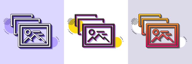 照片专辑线条图标。图像缩略图标志。半色调点状图案。矢量图片下载