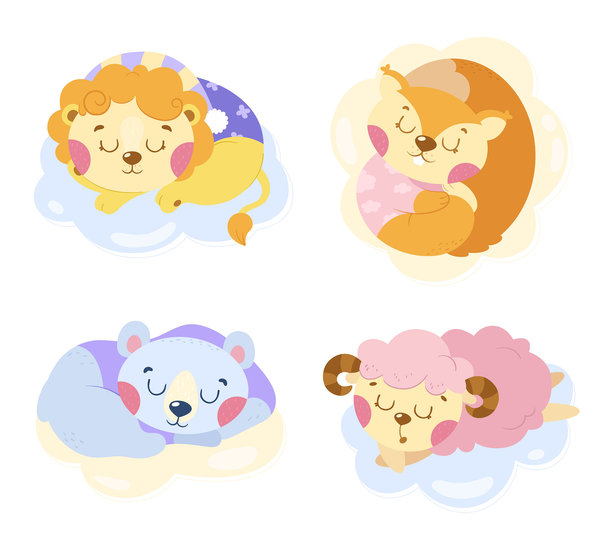 可爱的动物在云朵上睡觉的图片。图片下载
