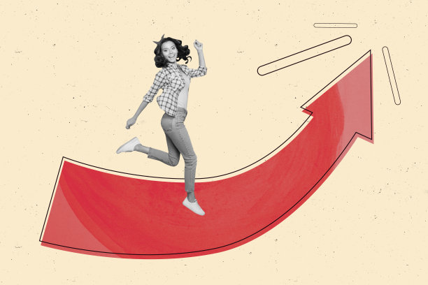 趋势艺术创意素描照片拼贴，展示空缺的专业办公室，企业家招聘年轻女性，走向成功的上升箭头。图片下载