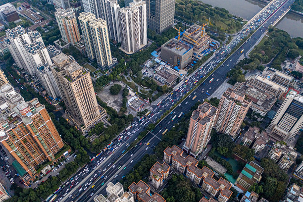 广州城市天际线的航拍照片，珠江新城，广东，中国，亚洲。图片下载