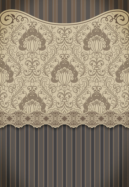 复古风格的条纹背景，配有装饰性边框和花卉图案。图片下载