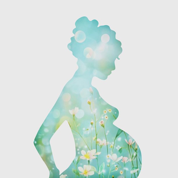 孕妇剪影的抽象构图，象征着新生命的绽放。图片下载