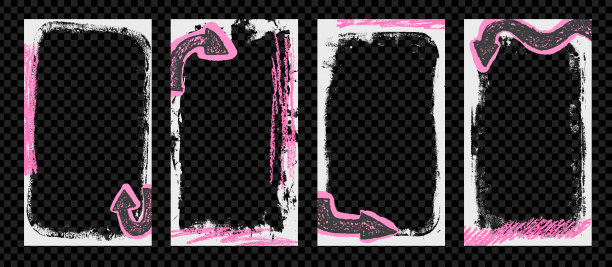 城市涂鸦故事背景框架套装。带有蜡笔线条和箭头的边框涂鸦模板。用于社交媒体照片的墨水和油漆朋克装饰。复古矢量纹理叠加。图片下载