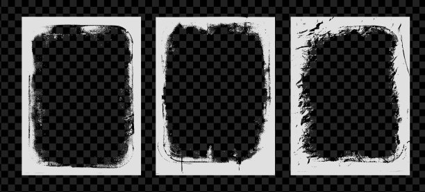 照片磨损白色框架模板。墨水涂边朋克边框用于传单和横幅。复古纹理叠加。矩形旧白色背景。矢量设计插图。图片下载