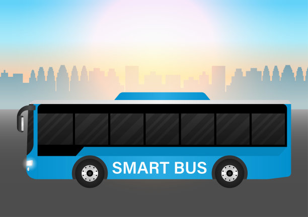 城市公交车。交通巴士。智能公交车在路上行驶。图片下载