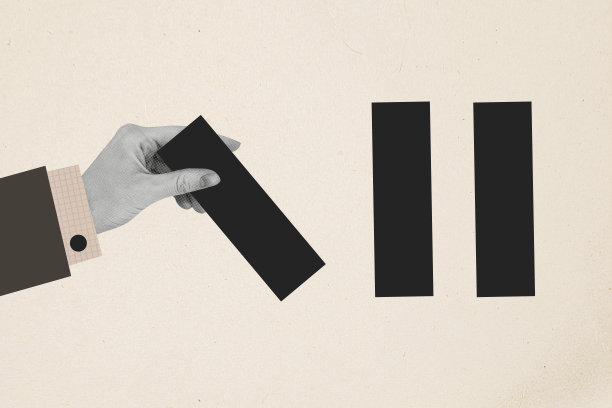 趋势艺术作品合成素描照片拼贴，黑色平台几何元素上巨大手指的轮廓握住、拉动、推动和移动。图片下载