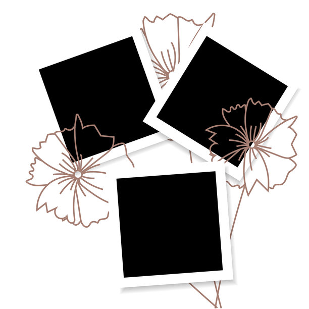 现实主义风格的剪贴簿照片框模型，展示了在花卉背景下的阴影，采用线性风格。灵感来自春天的矢量插图。图片下载