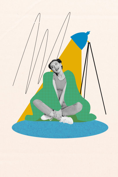 年轻快乐的女孩坐在家中，裹着毯子，灯光柔和，正在画涂鸦的创意竖向拼贴照片图片下载