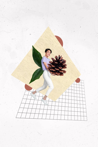 复合素描图像趋势艺术作品，3D照片拼贴，年轻女士，飞翔的翅膀，春天的叶子，携带松果种子，自然树木图片下载