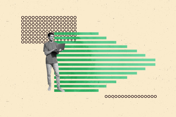 年轻男子站着手持笔记本电脑的3D照片拼贴模板设计，招聘职业工作空间，企业家图片下载