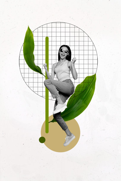 独特的垂直照片拼贴，展示快乐的嬉皮女孩佩戴太阳镜，在春季庆祝活动国际三月假日中跳跃。图片下载