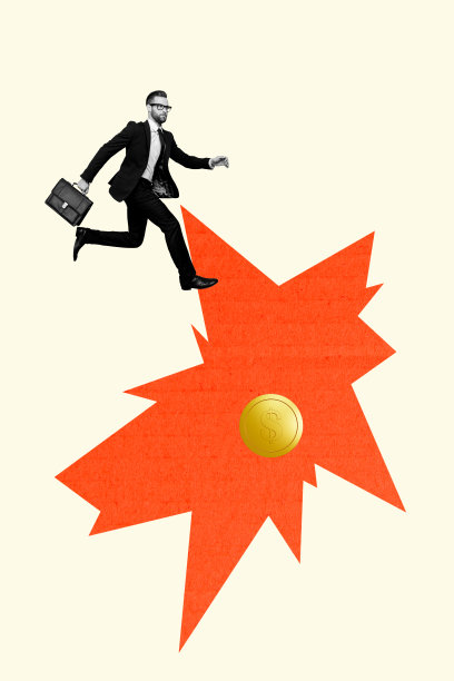 严肃商人的艺术图像，垂直照片拼贴，手提公文包进行美元收入的银行交易。图片下载