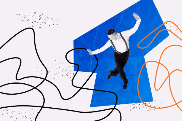 海报素描图像艺术作品 3D照片拼贴 线条插图年轻男性优雅舞者编舞优雅模特姿势图片下载