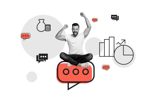 黑白剪影的年轻强壮男性在云端盒子上远程工作，旁边显示着统计图表和金钱图形的3D照片拼贴画图片下载