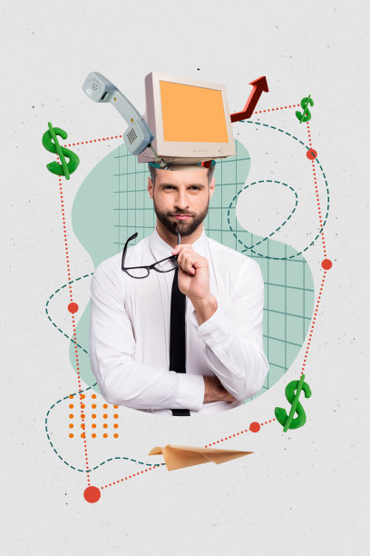 年轻男交易员经济学家的垂直图片拼贴，市场货币收益美元计算机金融数字投资图片下载